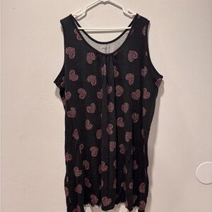 Avenue 30/32 Black Sleeveless nightgown with Pink Heart Print cotton